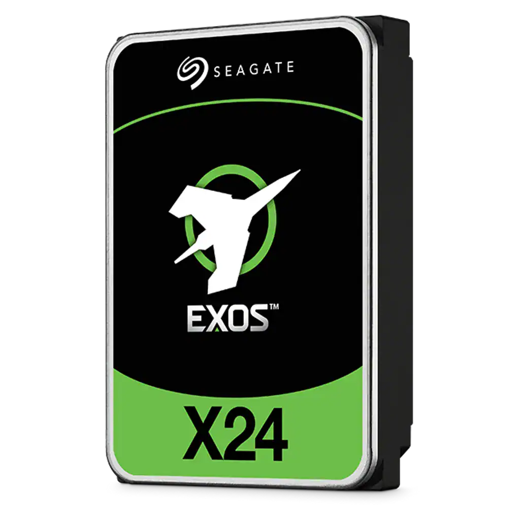 Seagate Exos X24 24TB 7200 RPM enterprise hard drive for data storage.