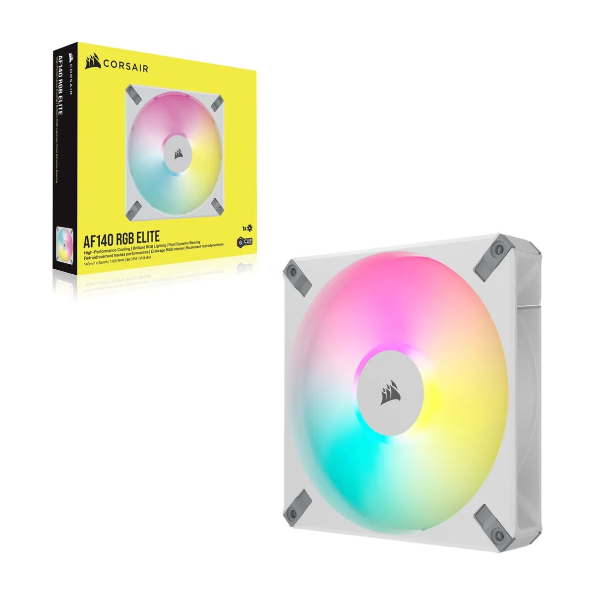 Corsair AF ELITE Series, AF140 RGB ELITE WHITE, 140mm Fluid Dynamic RGB Fan with AirGuide - Corsair | Buy Online in South Africa