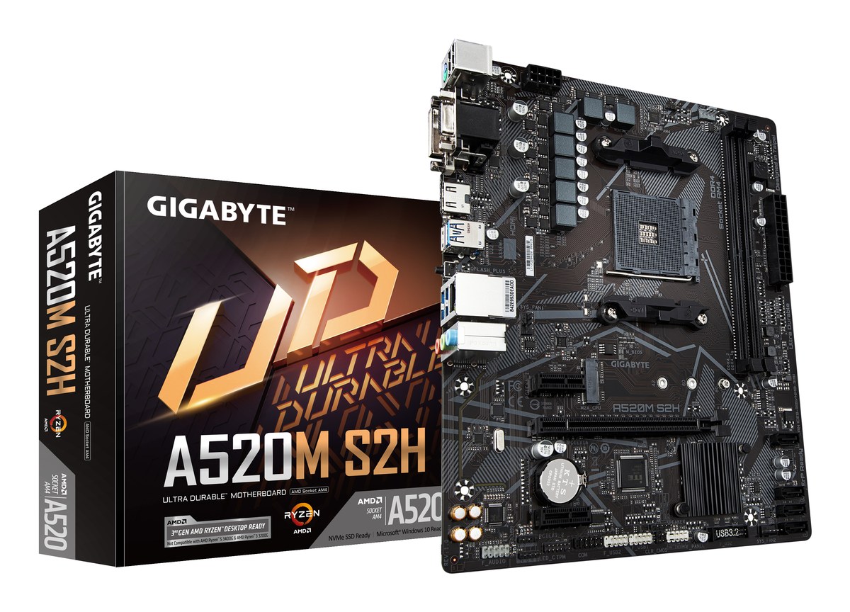 GIGABYTE Motherboard AMD A520M-S2H  for 3rd/4th/5th Generation AMD Ryzen™ processors; 2x Dual DDR4; 1x M2; HDM | Buy Online in South Africa