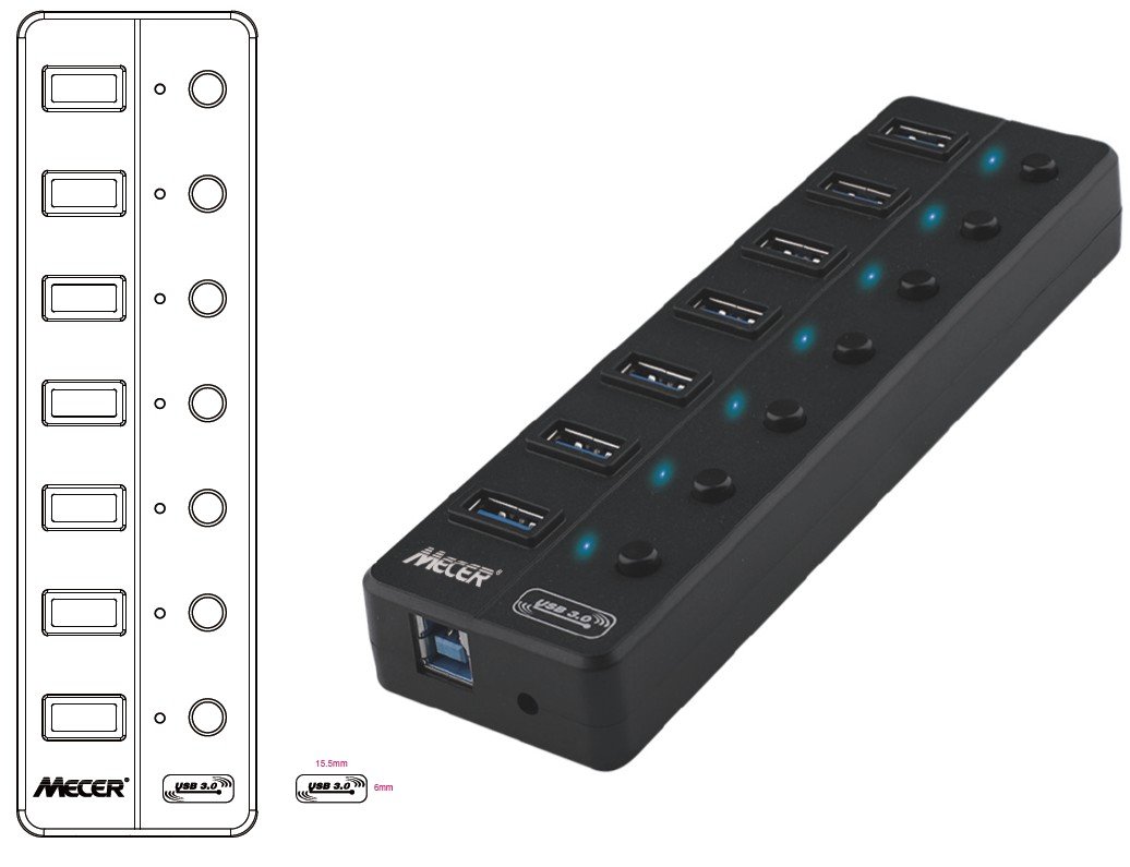 Mecer USB 3.1/ 7 Port External HUB 5Gbps w/Adapter 5V_2A. - Mecer | Buy Online in South Africa
