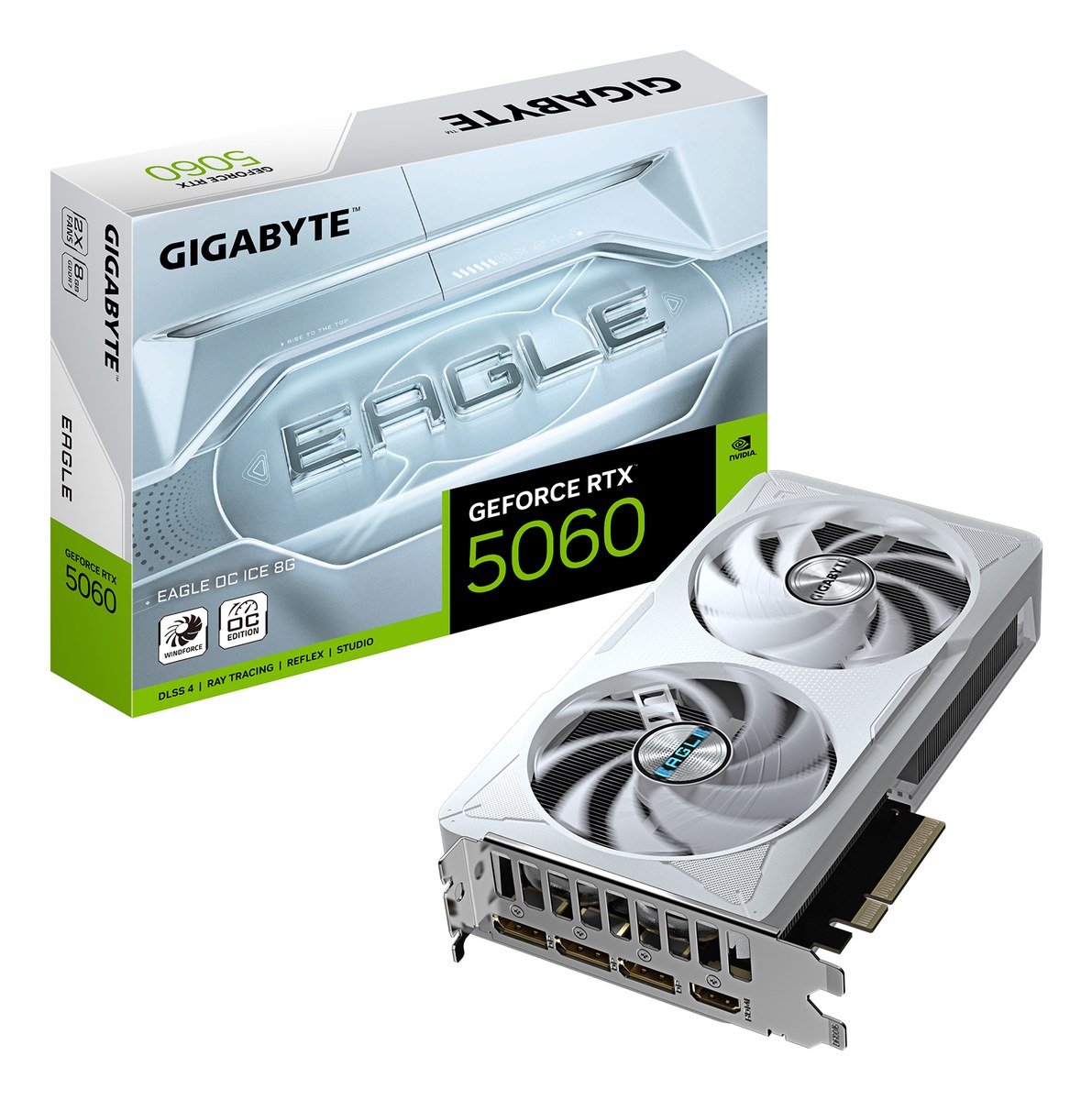 GIGABYTE nVidia GeForce RTX 5060 EAGLE OC ICE 8GB - 8GB GDDR7; 128-Bit Memory Bus; 1x HDMI; 3x DisplayPort . - | Buy Online in South Africa